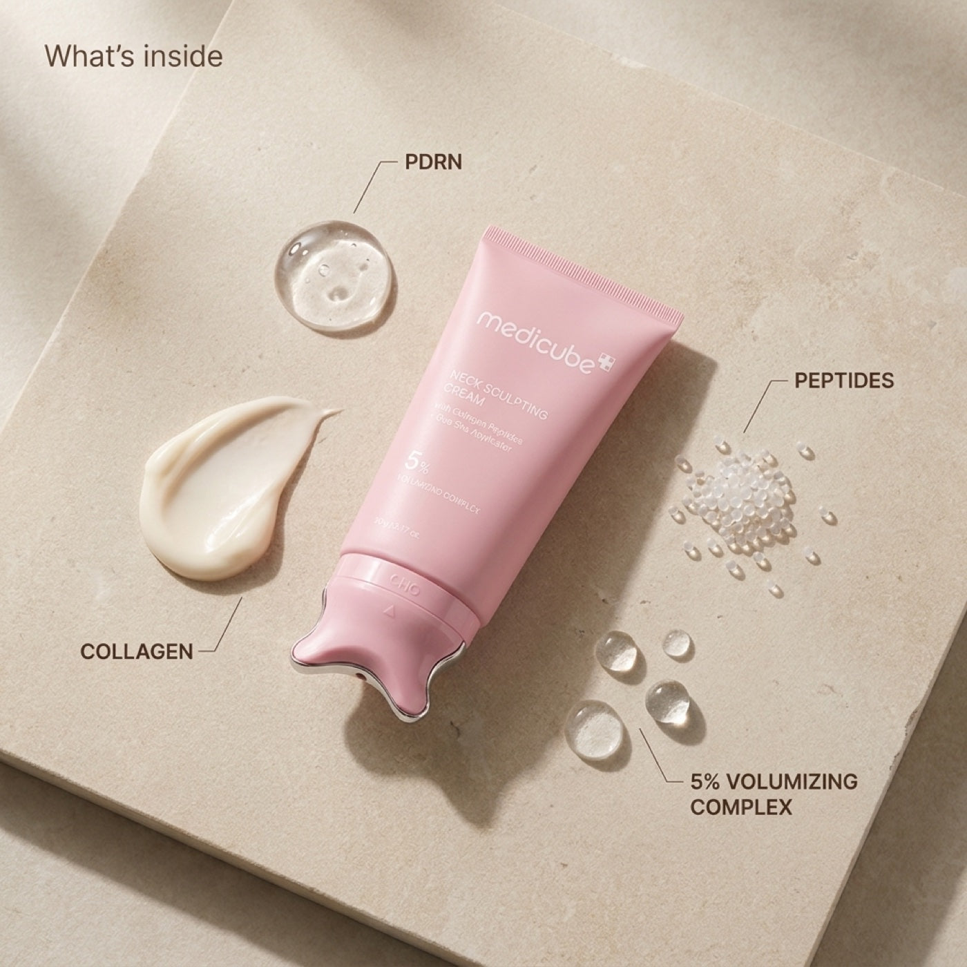 The cream surrounded by its key ingredients
